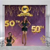Aperturee - Aperturee Gradient Purple Gold Line Custom Birthday Backdrop